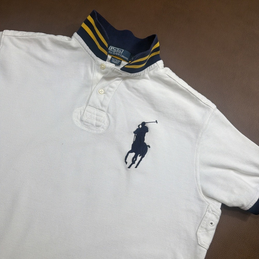 Vintage 90s Polo Ralph Lauren RUGBY Shirt Men's Large BIG PONY Embroidered White